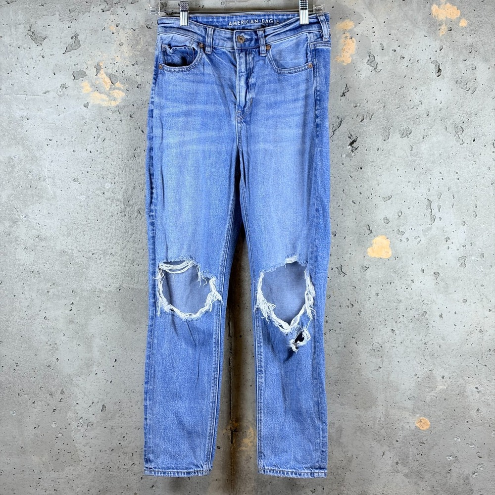 American Eagle Strigid Jeans Womens 4 Blue Distressed Mom Jeans 84081254